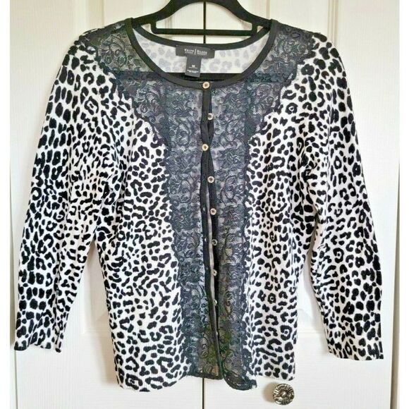 WHBM White House Black Market Leopard Print Short Cardigan Sweater Size M - Picture 1 of 5